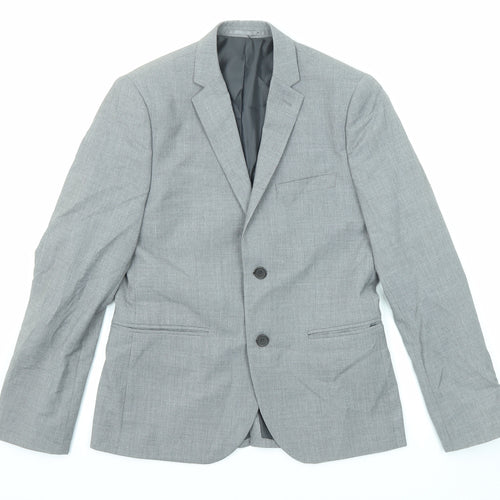H&M Mens Grey Polyester Jacket Suit Jacket Size 46 Regular