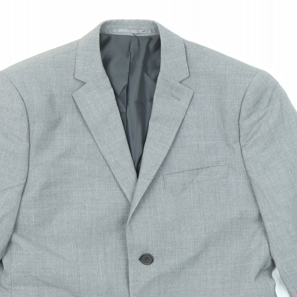 H&M Mens Grey Polyester Jacket Suit Jacket Size 46 Regular