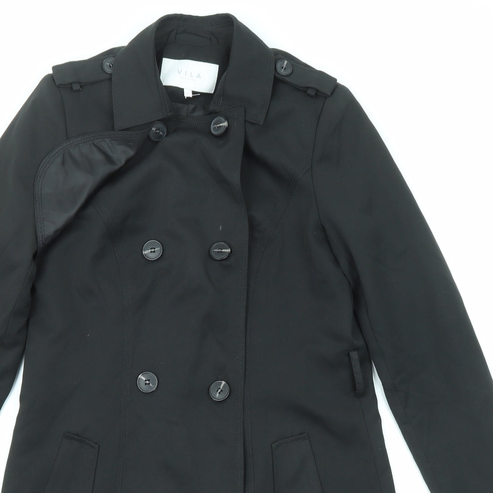 VILA Womens Black Pea Coat Coat Size XS Button