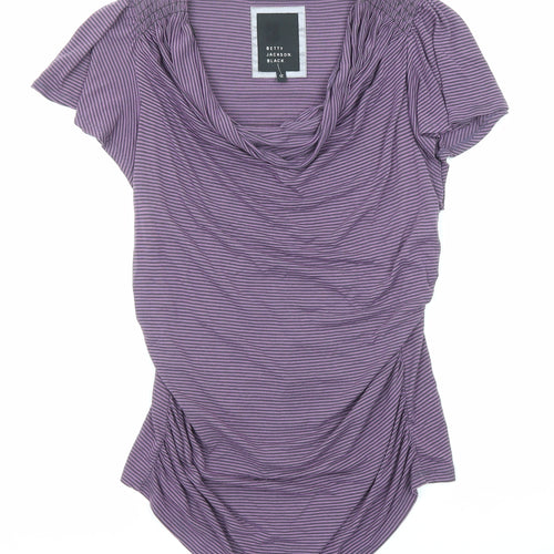 Betty Jackson Womens Purple Striped Polyester Basic T-Shirt Size 12 Cowl Neck