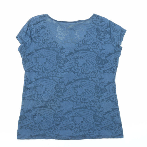 H&M Womens Blue Geometric Polyester Basic T-Shirt Size L Scoop Neck
