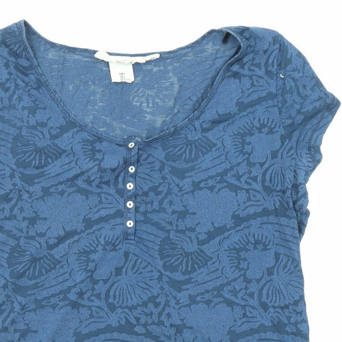 H&M Womens Blue Geometric Polyester Basic T-Shirt Size L Scoop Neck