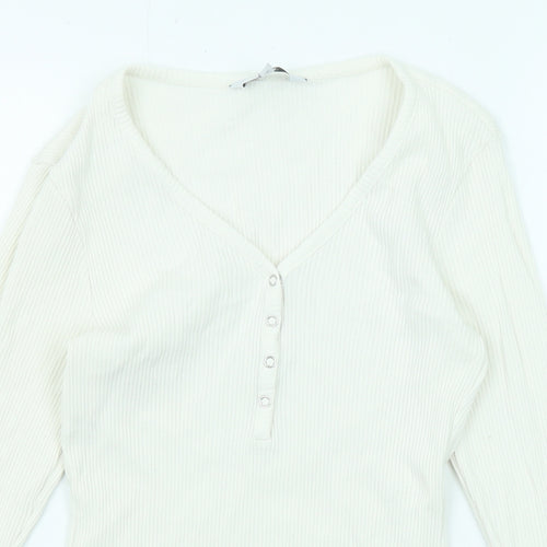 NEXT Womens White Cotton Basic T-Shirt Size 10 V-Neck