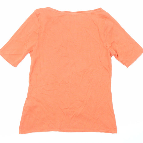 Marks and Spencer Womens Orange Cotton Basic T-Shirt Size 14 Round Neck