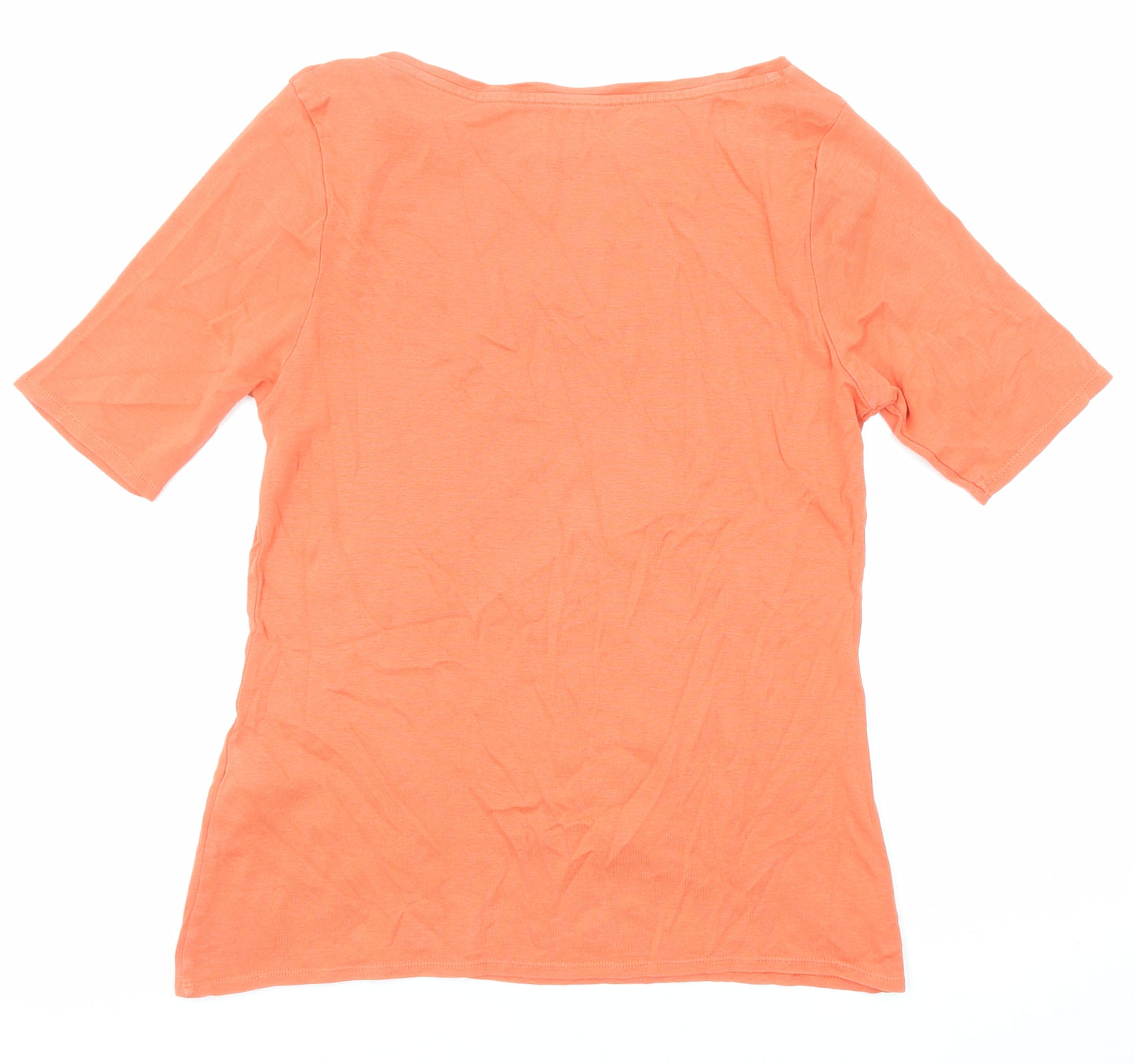 Marks and Spencer Womens Orange Cotton Basic T-Shirt Size 14 Round Neck
