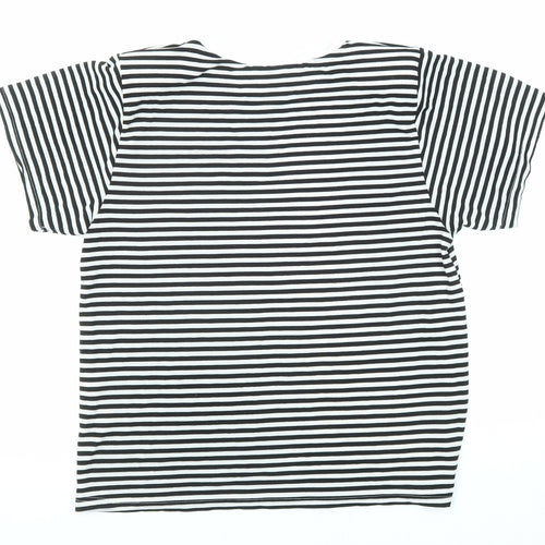 Boohoo Womens Black Striped Viscose Basic T-Shirt Size 10 Round Neck