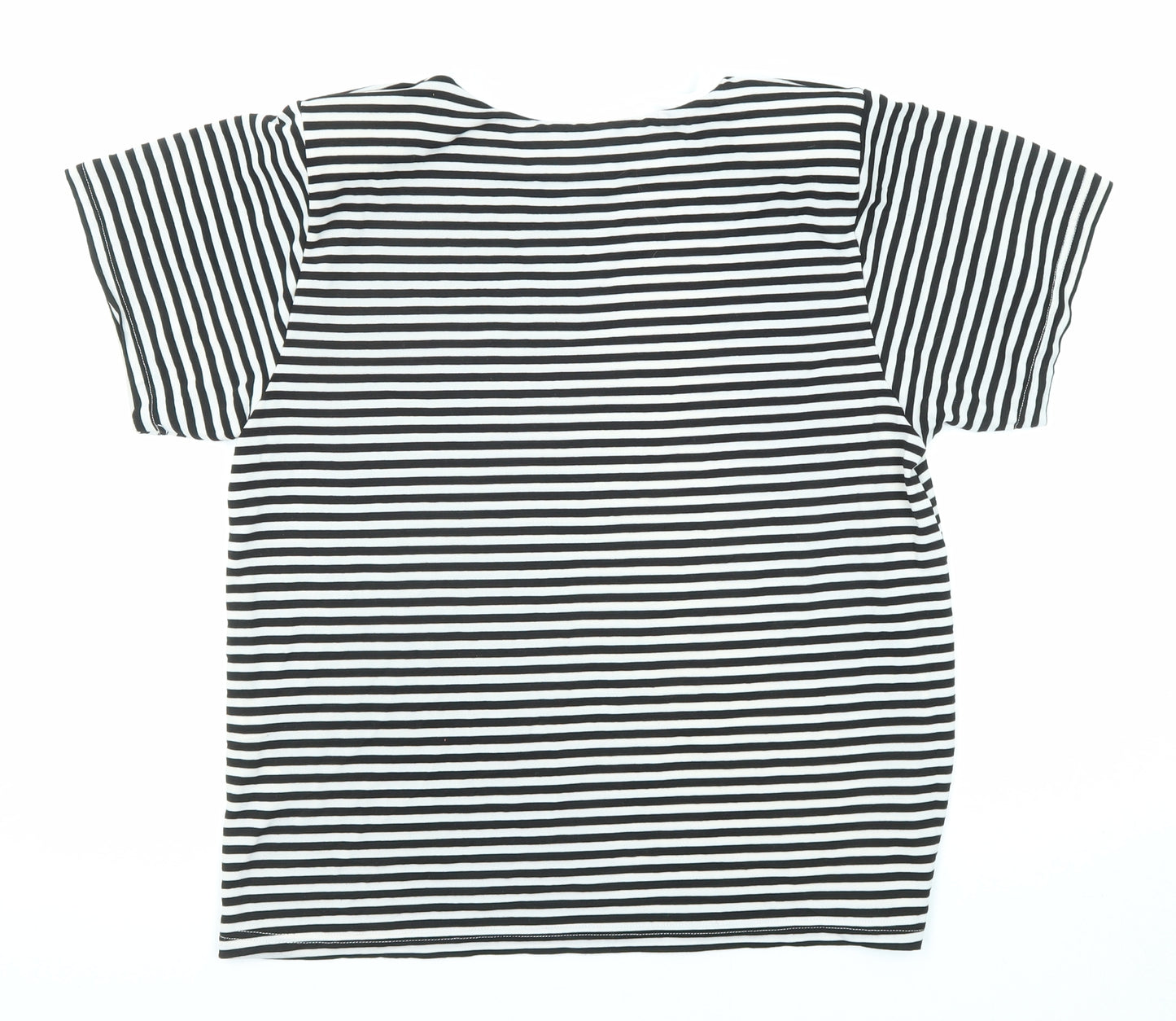 Boohoo Womens Black Striped Viscose Basic T-Shirt Size 10 Round Neck