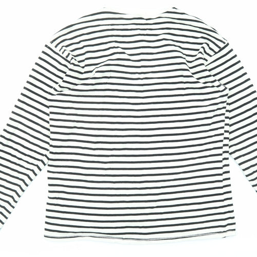 Zara Womens Black Striped Cotton Basic T-Shirt Size L Round Neck
