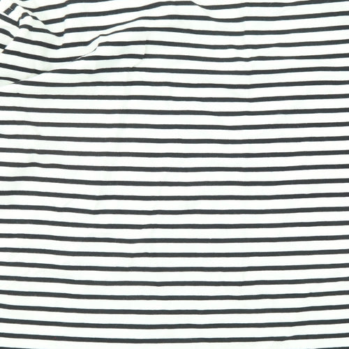Zara Womens Black Striped Cotton Basic T-Shirt Size L Round Neck