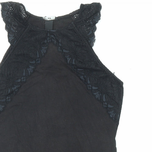 H&M Womens Black Cotton Basic Tank Size M Round Neck - Lace Neckline