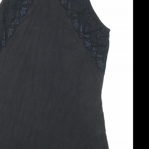 H&M Womens Black Cotton Basic Tank Size M Round Neck - Lace Neckline
