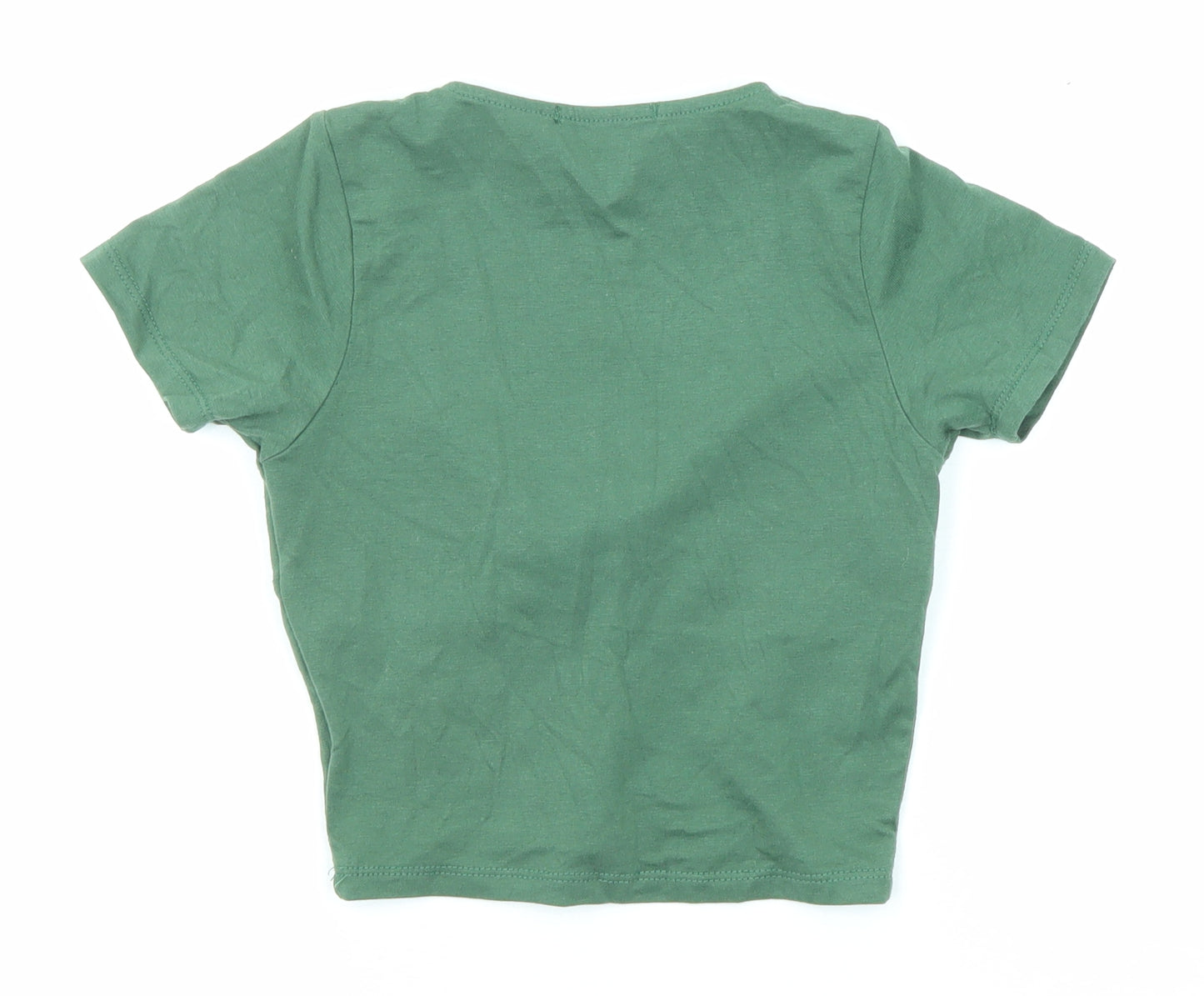 PRETTYLITTLETHING Womens Green Polyester Basic T-Shirt Size 6 Scoop Neck