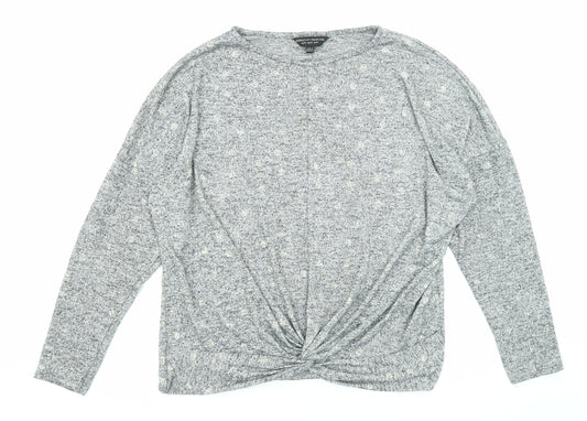 Dorothy Perkins Womens Grey Geometric Polyester Basic Blouse Size M Round Neck - Twist Detail