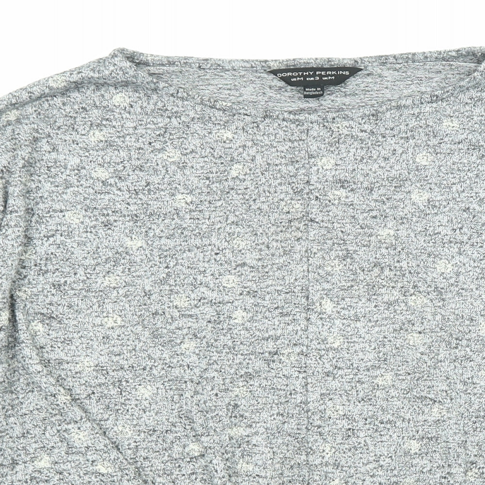 Dorothy Perkins Womens Grey Geometric Polyester Basic Blouse Size M Round Neck - Twist Detail