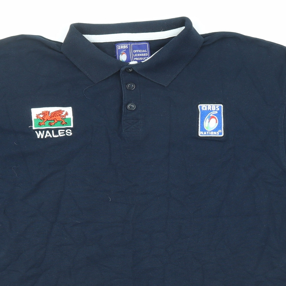 Rugby Mens Blue Cotton Polo Size XL Collared Button - Wales Rugby RBS 6 nations