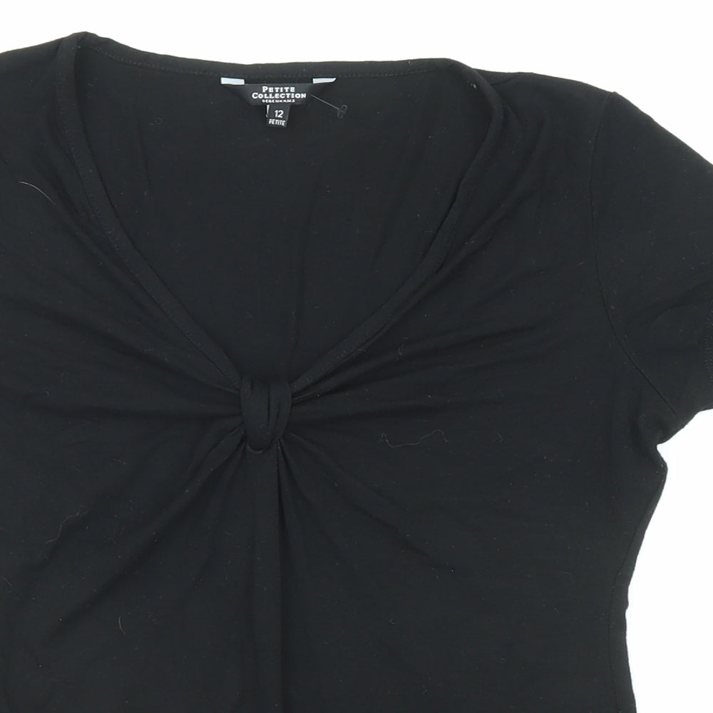 Debenhams Womens Black Polyester Basic T-Shirt Size 12 V-Neck - Twist Detail