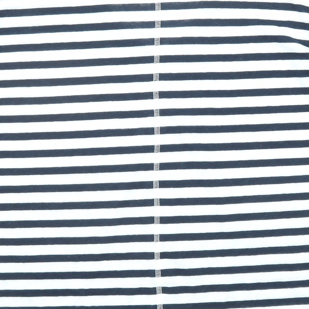 Marks and Spencer Womens Blue Striped Linen Basic T-Shirt Size 10 V-Neck
