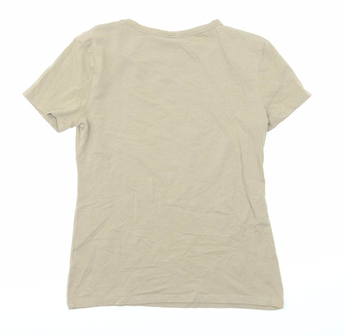 H&M Womens Beige Cotton Basic T-Shirt Size S Round Neck