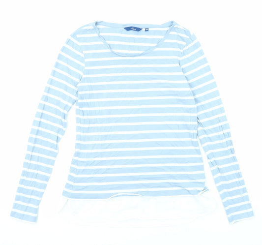 TOM TAILOR Womens Blue Striped Cotton Basic T-Shirt Size XS Round Neck
