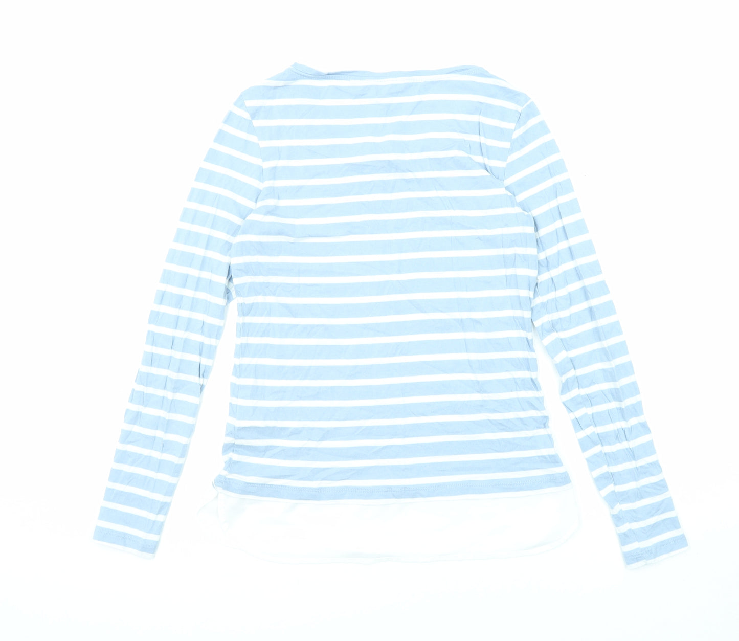 TOM TAILOR Womens Blue Striped Cotton Basic T-Shirt Size XS Round Neck
