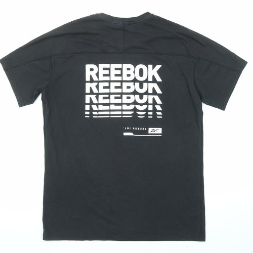 Reebok Mens Black Polyester T-Shirt Size L Crew Neck