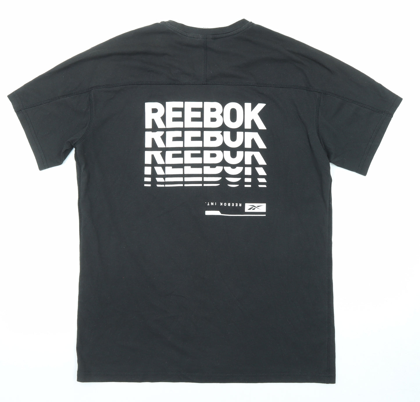 Reebok Mens Black Polyester T-Shirt Size L Crew Neck