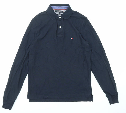 Tommy Hilfiger Mens Blue Cotton Polo Size M Collared Button