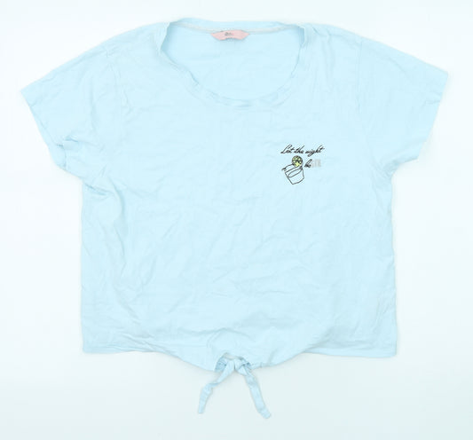 Boux Avenue Womens Blue Cotton Basic T-Shirt Size 12 Round Neck - Let The Night