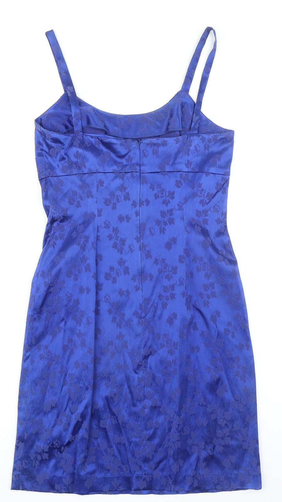 Monsoon Womens Blue Floral Acetate Slip Dress Size 12 Scoop Neck Zip