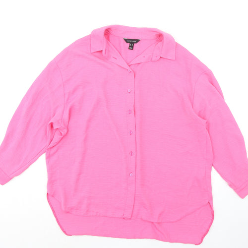 New Look Womens Pink Polyester Basic Button-Up Size 12 Collared