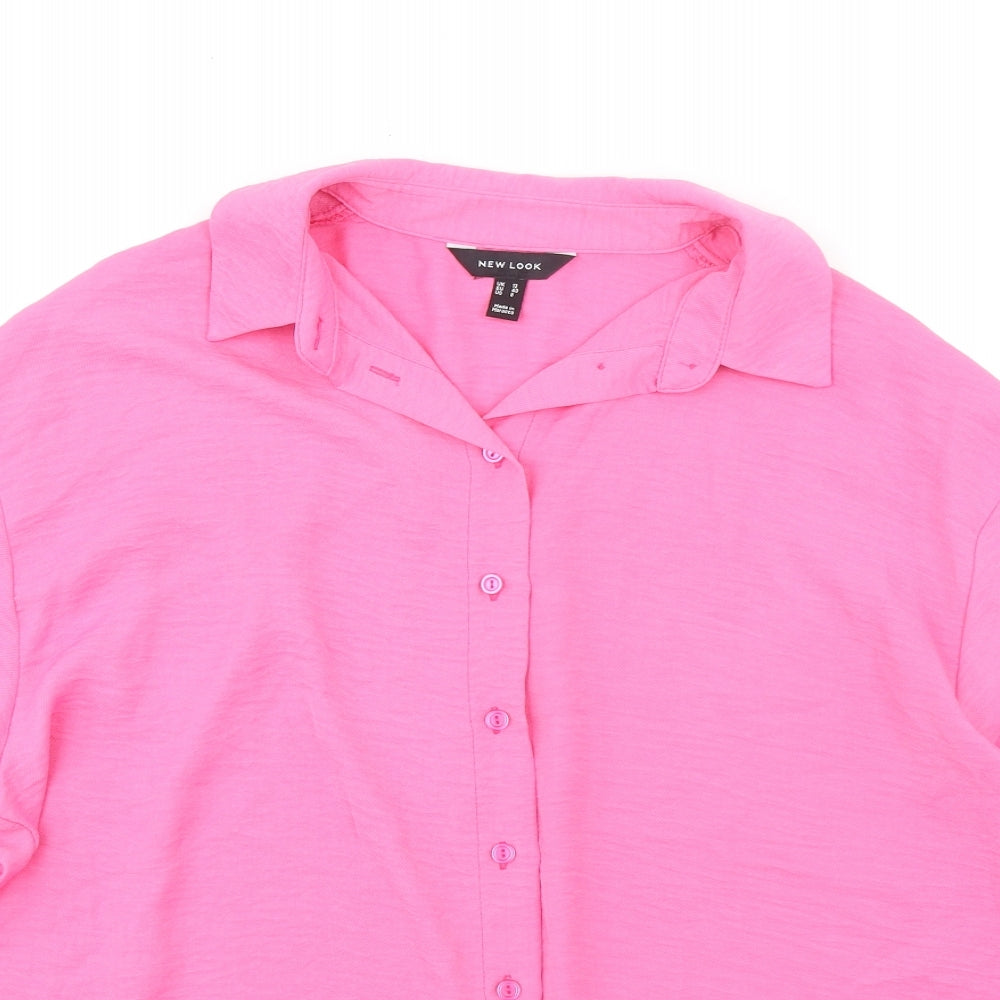 New Look Womens Pink Polyester Basic Button-Up Size 12 Collared