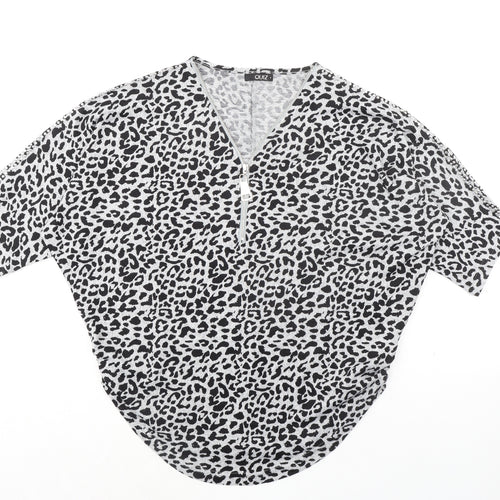 Quiz Womens Grey Animal Print Polyester Basic Blouse Size S V-Neck - Leopard Print