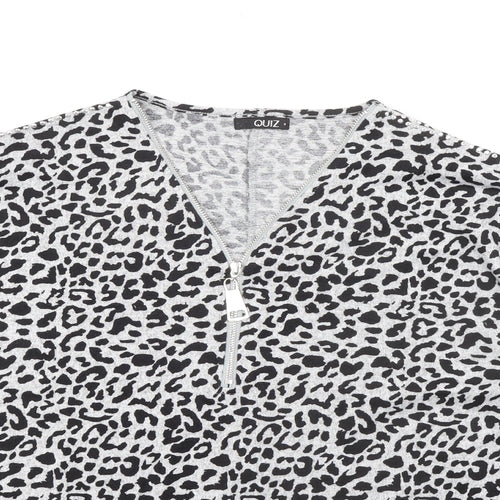 Quiz Womens Grey Animal Print Polyester Basic Blouse Size S V-Neck - Leopard Print