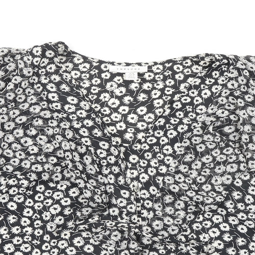 New Look Womens Black Geometric Polyester Basic Blouse Size 8 V-Neck