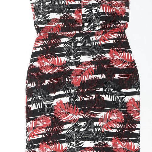 Warehouse Womens Black Striped Viscose Maxi Size 14 Round Neck Button - Palm Print