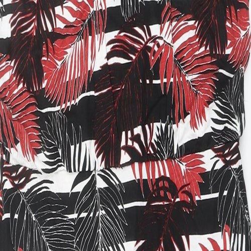 Warehouse Womens Black Striped Viscose Maxi Size 14 Round Neck Button - Palm Print
