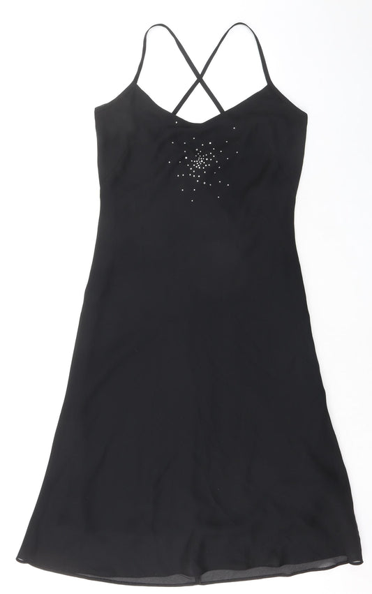 Select Womens Black Polyester Slip Dress Size 14 V-Neck Pullover