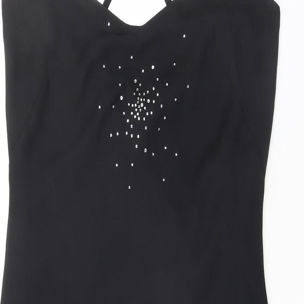 Select Womens Black Polyester Slip Dress Size 14 V-Neck Pullover