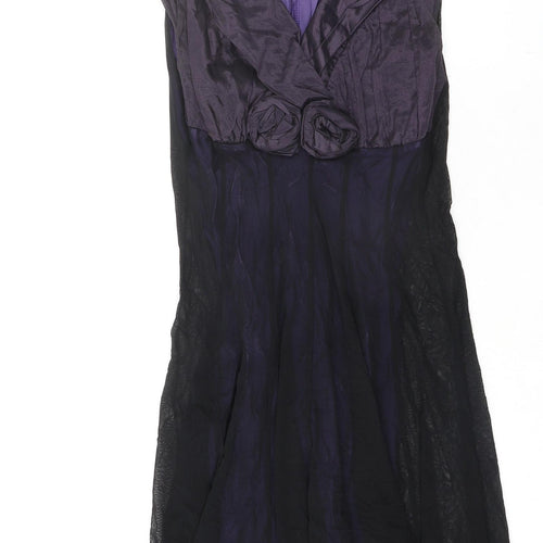 Siste's Womens Purple Polyester A-Line Size M V-Neck Pullover - 3D Flower Details
