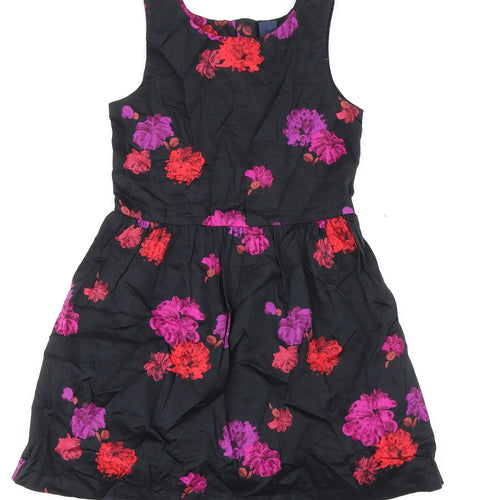 Gap Girls Black Floral 100% Cotton A-Line Size 10 Years Round Neck Zip