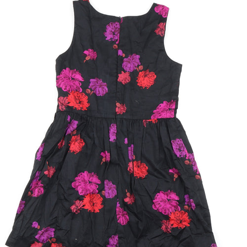 Gap Girls Black Floral 100% Cotton A-Line Size 10 Years Round Neck Zip