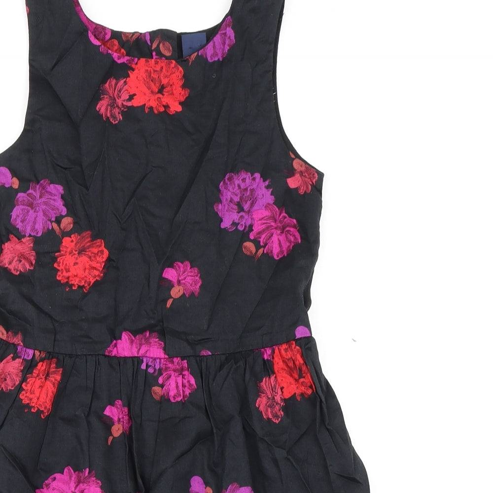 Gap Girls Black Floral 100% Cotton A-Line Size 10 Years Round Neck Zip