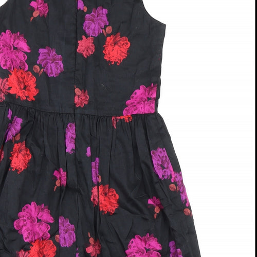 Gap Girls Black Floral 100% Cotton A-Line Size 10 Years Round Neck Zip