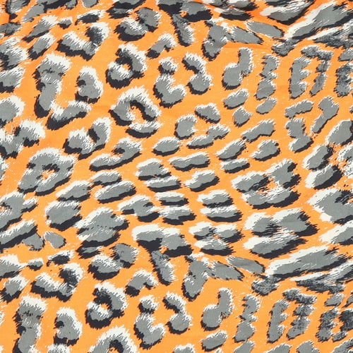 Topshop Womens Orange Animal Print Polyester Basic Button-Up Size 8 V-Neck - Leopard Print