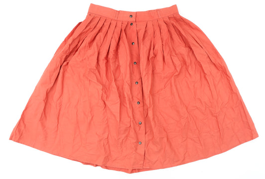 St Michael Womens Orange Polyester Pleated Skirt Size 14 Snap