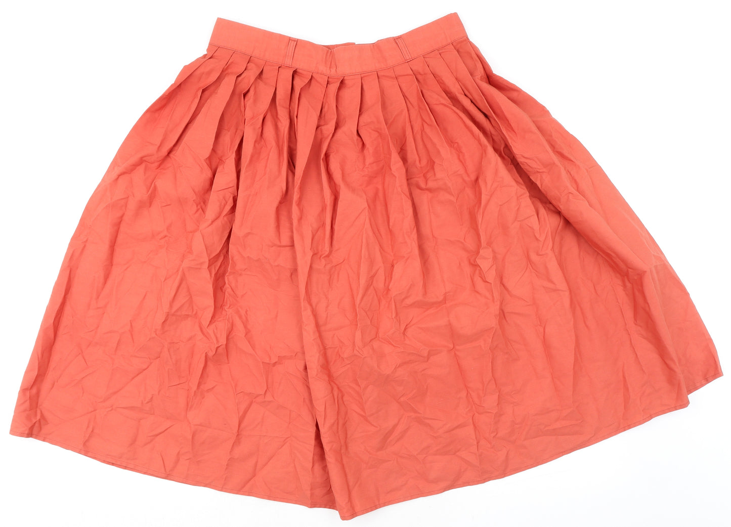 St Michael Womens Orange Polyester Pleated Skirt Size 14 Snap