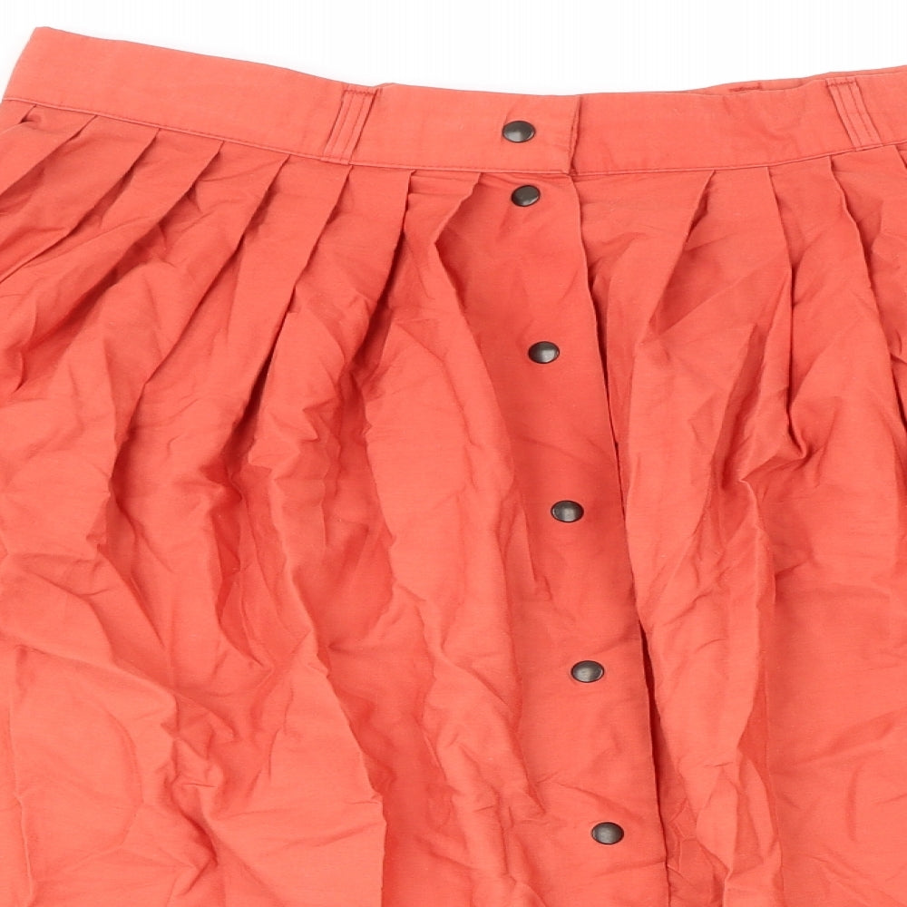 St Michael Womens Orange Polyester Pleated Skirt Size 14 Snap