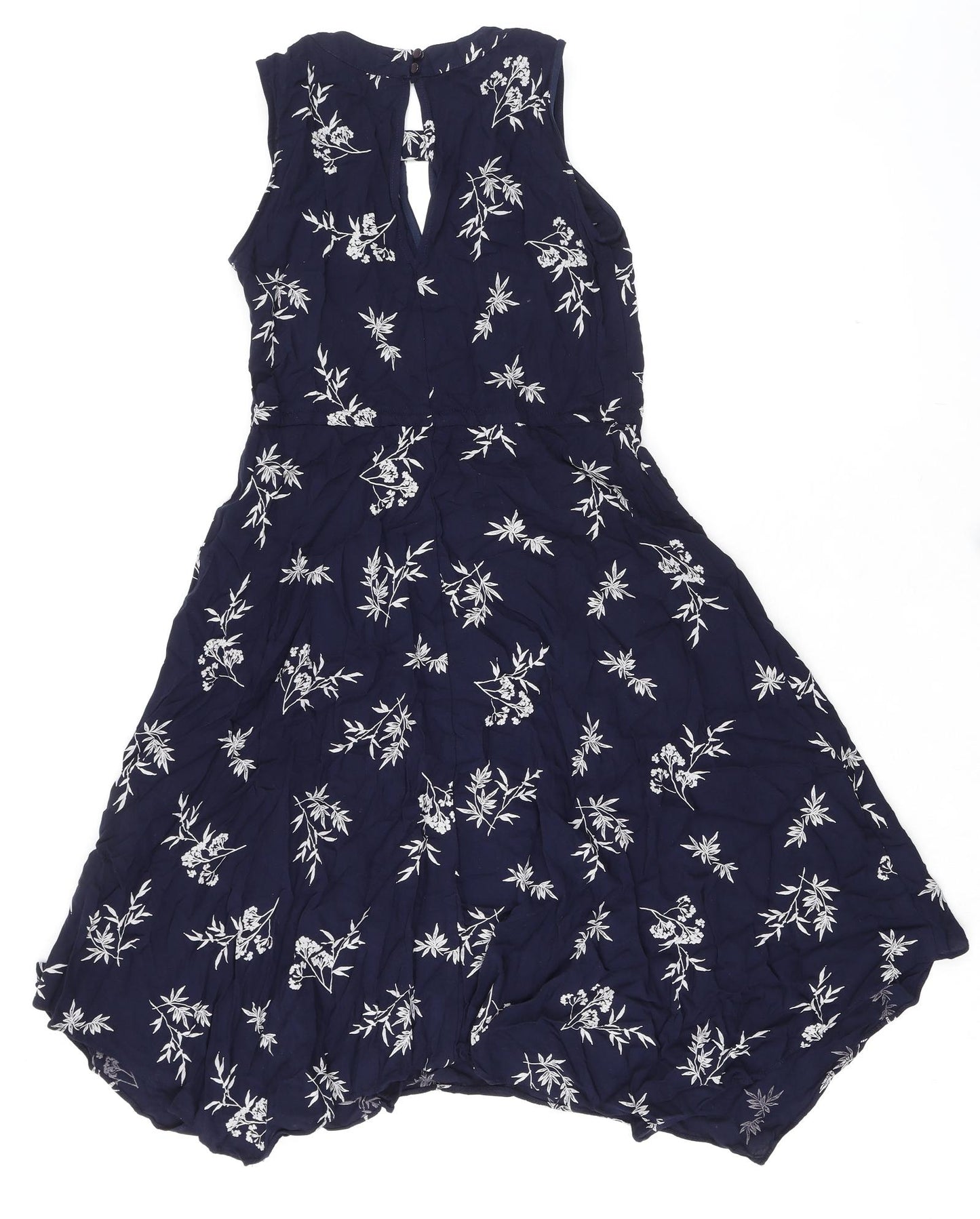 Marks and Spencer Womens Blue Floral Viscose Trapeze & Swing Size 8 Round Neck Button