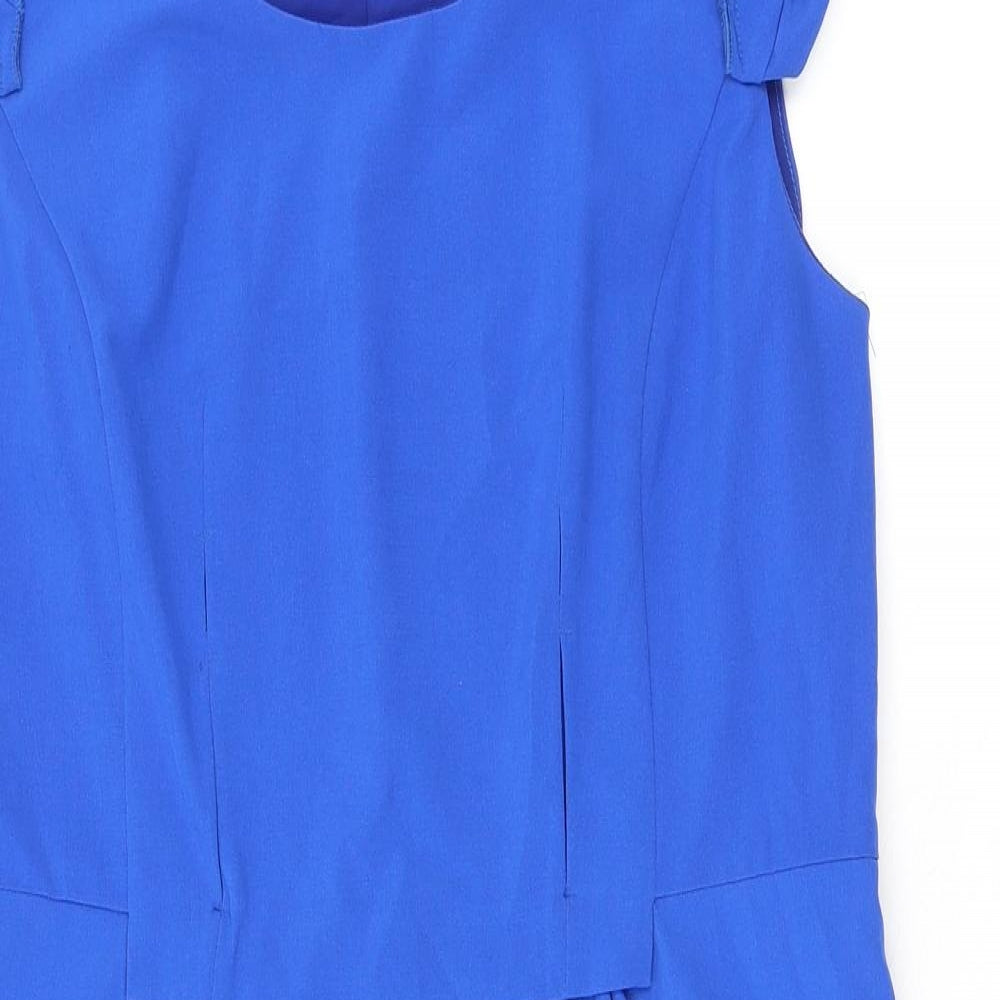 Mariko Womens Blue Polyester Shift Size 16 Round Neck Zip