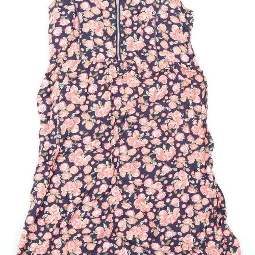 Tinster Womens Multicoloured Floral Viscose Mini Size 8 Square Neck Pullover